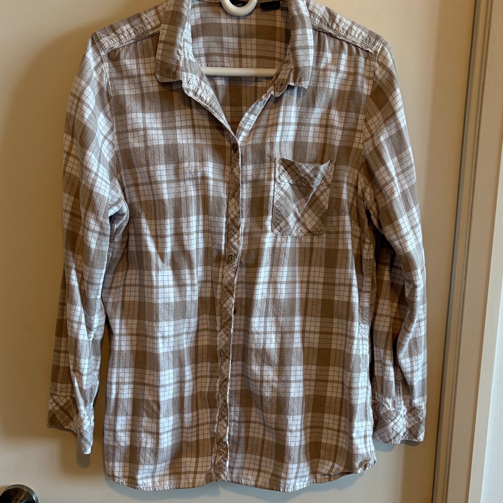 Eddie Bauer Casual Plaid Shirt - Beige and White